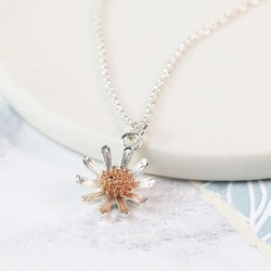 Silver Plated Daisy Necklace with Rose Gold Detail