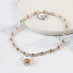 Silver and Rose Gold Plated Daisy Charm Bracelet
