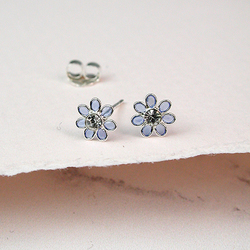 Sterling Silver & Blue Enamel Daisy Crystal Earrings