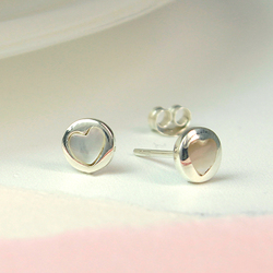 Sterling Silver & Pearl Heart Stud Earrings