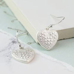 Silver Plated Dotty Heart Drop Earrings