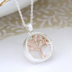 Circle Frame Necklace With Rose Gold Tree & Crystals