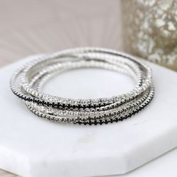 Multi Strand Silver Plated & Monochrome Crystal Bracelets