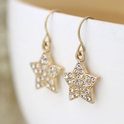 Gold Plated Crystal Inset Star Drop Earrings