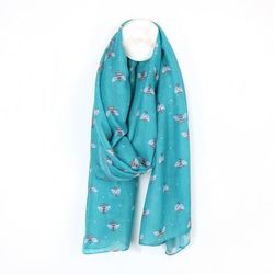 Recycled Turquoise Scarf With Bumblebee Print