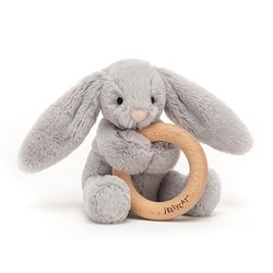 Bashful Silver Bunny Wooden Ring Toy