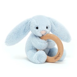 Bashful Blue Bunny Wooden Ring Toy