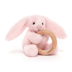 Bashful Pink Bunny Wooden Ring Toy