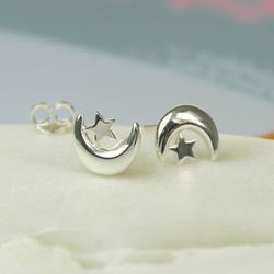 Sterling Silver Moon & Stars Studs