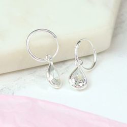 Sterling Silver Hoops With CZ Drop