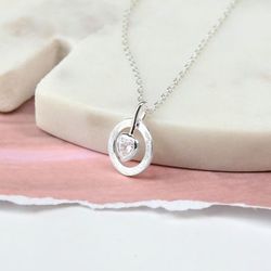 CZ Heart In Circle Necklace