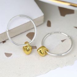 Hoop Earring With Gold Puffed Hearts