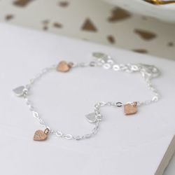 Silver Chain With Rose Gold & Silver Hearts