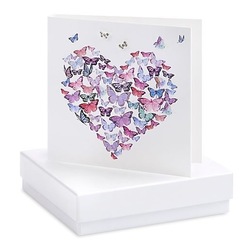 Boxed Earring Card Heart and Butterflies
