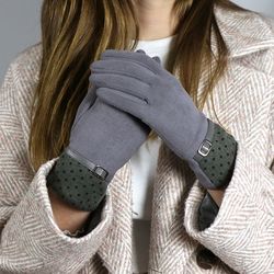 Grey Dotty Cuff and Buckle Detail Gloves