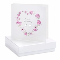 Boxed Earring Card Floral Heart "Happy Birthday"