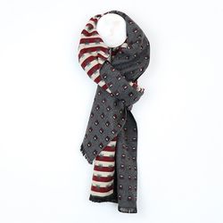Grey/Red Mix Men's Scarf With Squares & Stripes