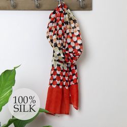 Red/Multi Overlap Spot Print 100% Silk Scarf