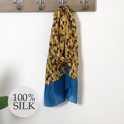 Teal/Orange/Multi Raindrop Print 100% Silk Scarf