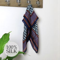 100% Silk Square Scarf With Geometric Print