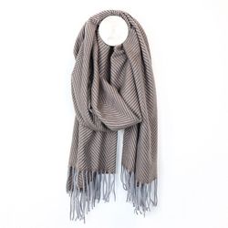 Men's Taupe & Grey Chevron Scarf With Fringe