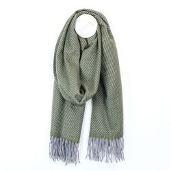 Men's Olive & Green Chevron Scarf With Fringe