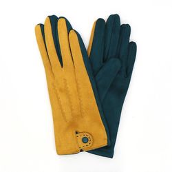 Mustard & Grey Faux Suede Gloves