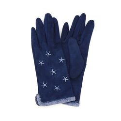 Blue Faux Suede Star Motif Gloves