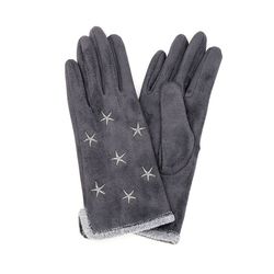 Grey Faux Suede Star Motif Gloves