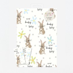New Baby Boy Bunnies Wrapping Paper & Tags - Set of 2