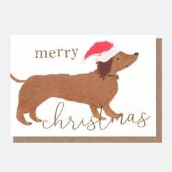 Painted Sausage Dog Small Christmas Card Pack of 10