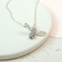 Silver Plated & Enamel Bee Necklace With Crystals