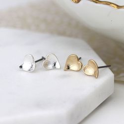 Silver & Gold Plated Heart Stud Earring Set