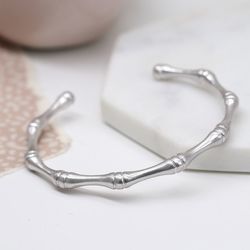 Open Torc Bamboo Bangle In Worn Silver