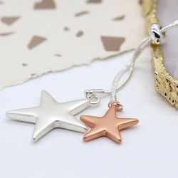 Silver Plated & Rose Gold Matte Star Lariat Necklace