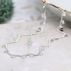 Silver Plated Fine Chain Necklace With Dainty Hearts