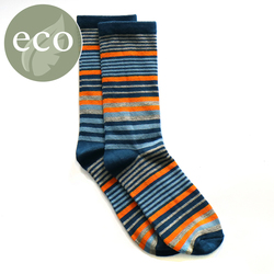 Men's Bamboo Blue/Orange Variety Striped Single Pair Socks