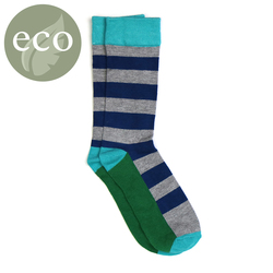 Men's Bamboo Blue/Grey Broad Striped Single Pair Socks