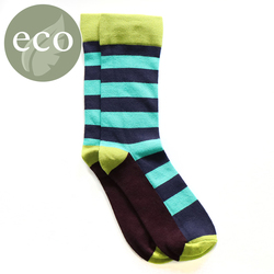 Men's Bamboo Aubergine/Blue/Aqua Broad Striped Single Pair Socks