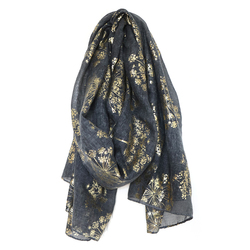 Charcoal Scarf With Gold Cow Parsley Print