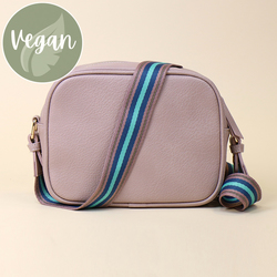 Dusky Pink Vegan Leather Shoulder Bag With Striped Strap