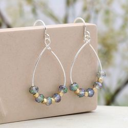Silver Plated Teardrop & Mixed Colour Bead Earrings