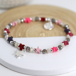 Pink Mix Star Bead Bracelet With Silver Plated Star Charm