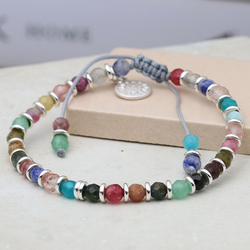 Silver Plated Discs & Mixed Bead Cord Bracelet