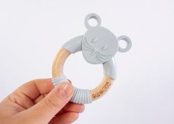 Monty Mouse Teether - Grey