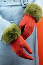 Powder Bettina Faux Suede Gloves - Rust/Olive