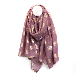 Dusky Pink Washed Polyester Scarf With Gold Foil Oak Tree Print