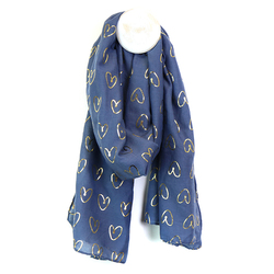 Denim Blue Scarf With Gold Heart Foil Print