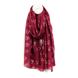 Plum Scarf With Gold Heart Foil Print