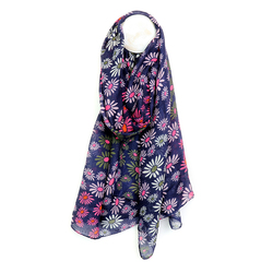 Navy/Pink Mix Daisies Recycled Polyester Scarf